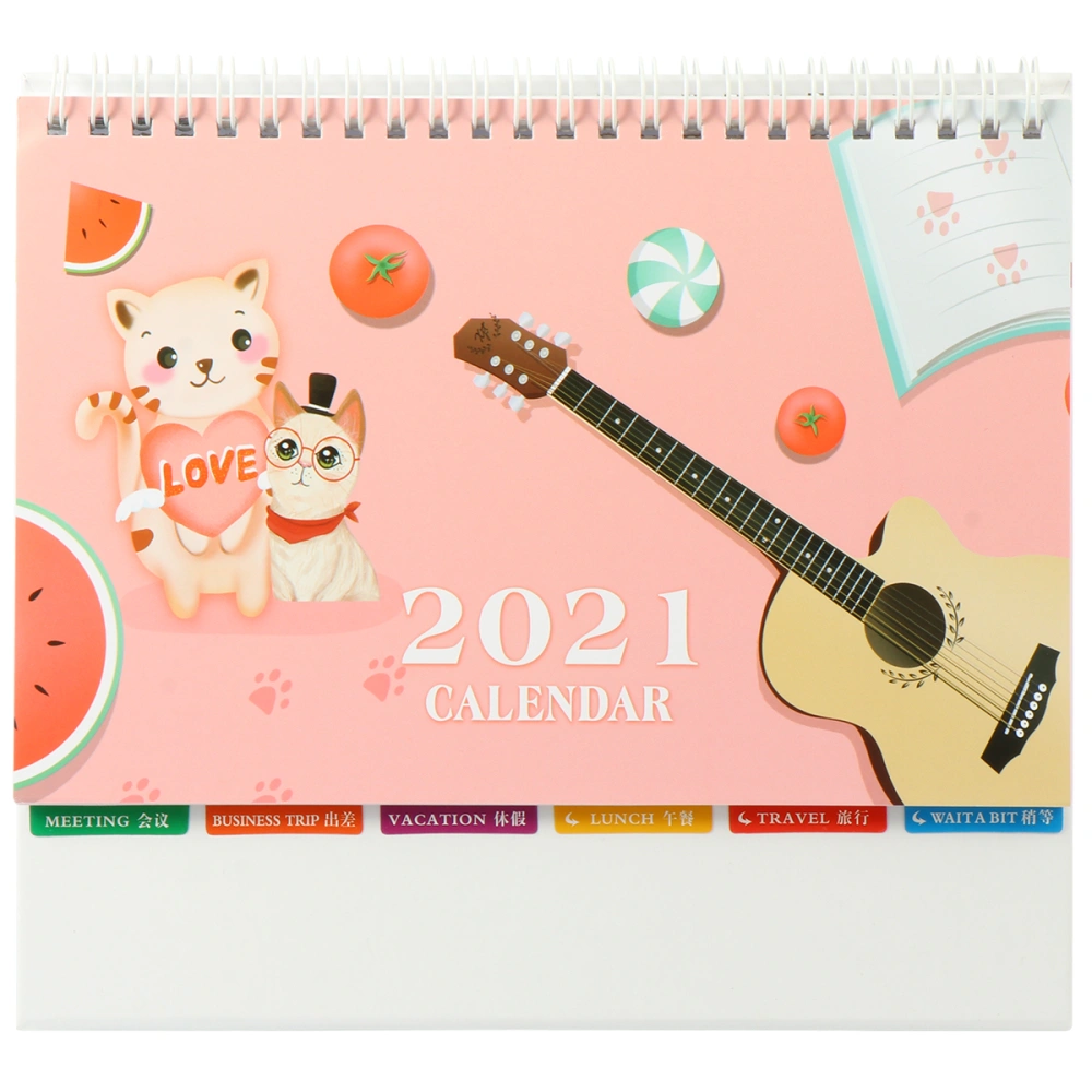 1Pc Portable 2021 Desk Paper Calendar Desktop Calendar Agenda Organizer (Cat)