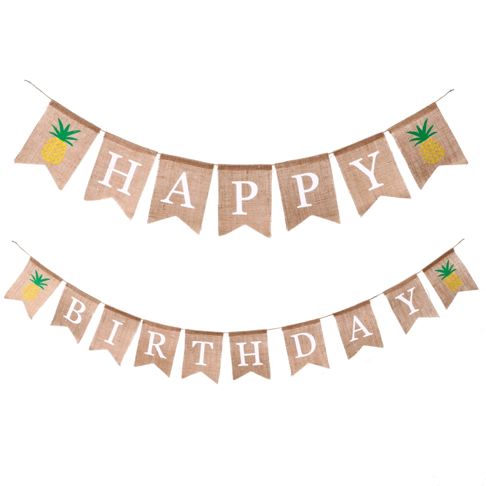 1Pc Creative Birthday Party Linen Bunting Birthday Letters Banner (Pineapple)