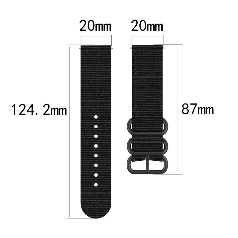 Solid Color Watch Replacement Strap Simple Design Watch Band Nylon Wristband Compatible for Garmin Forerunner 245M/645/Vivo Active3 Black