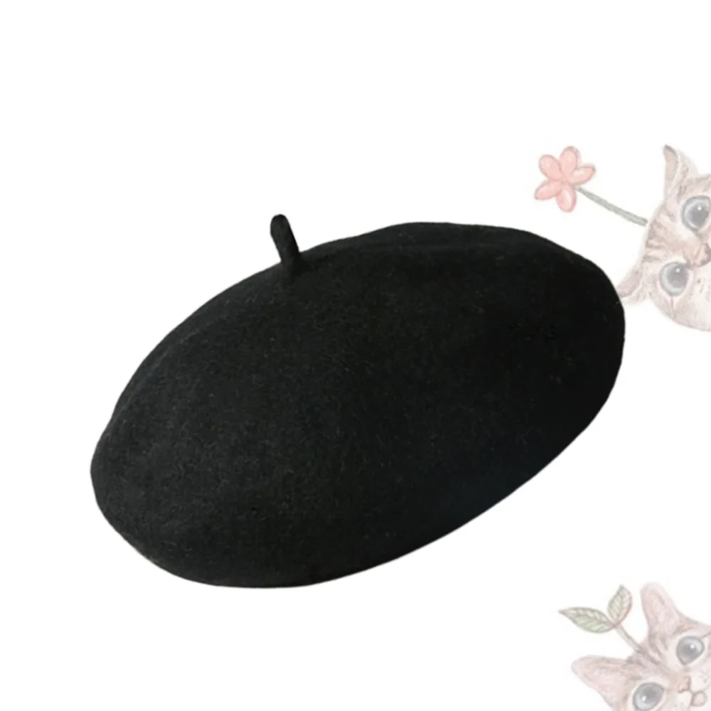 Children Warm Beret Baby Wool Hat Outdoor Winter for Girl Autumn Kids - Size M (Black)