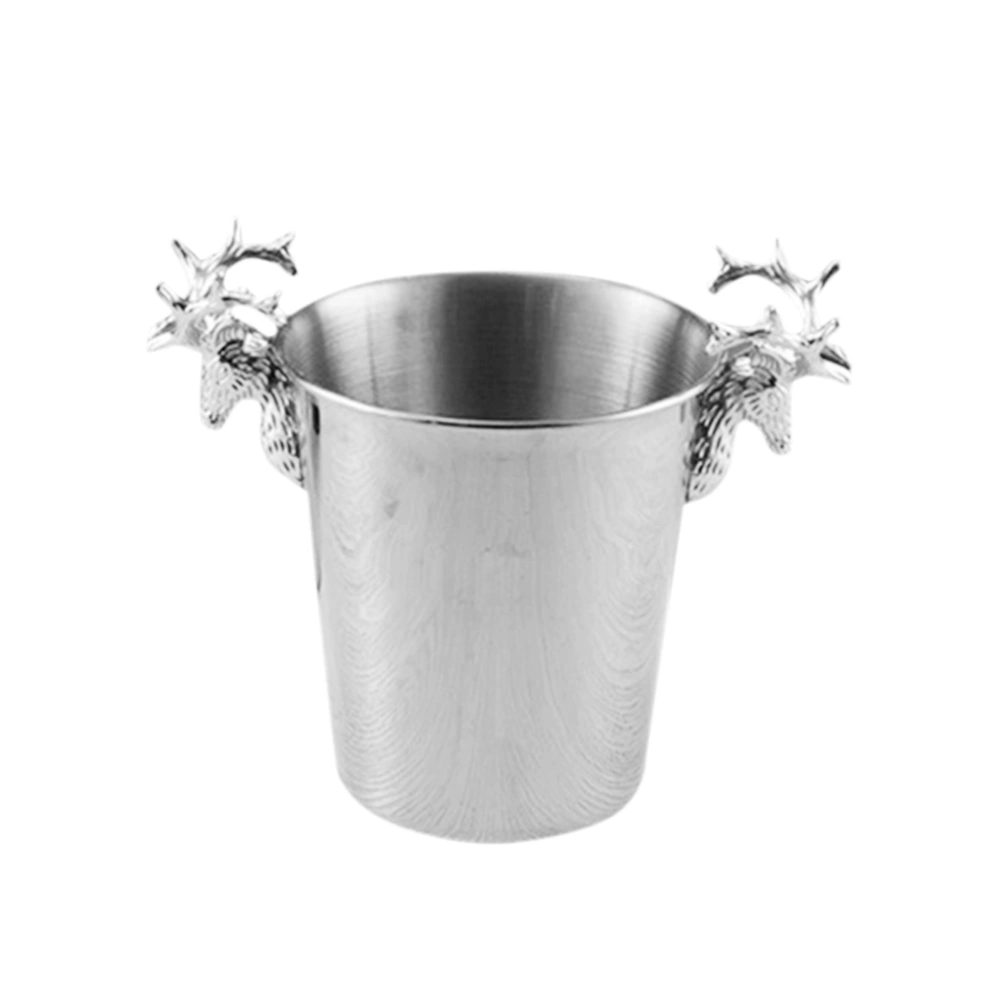 Deer Head Design Icing Champagne Bucket 3L Stainless Steel Wine Beer Holder Hotel Restaurant Storage Container - Size S (Silver)