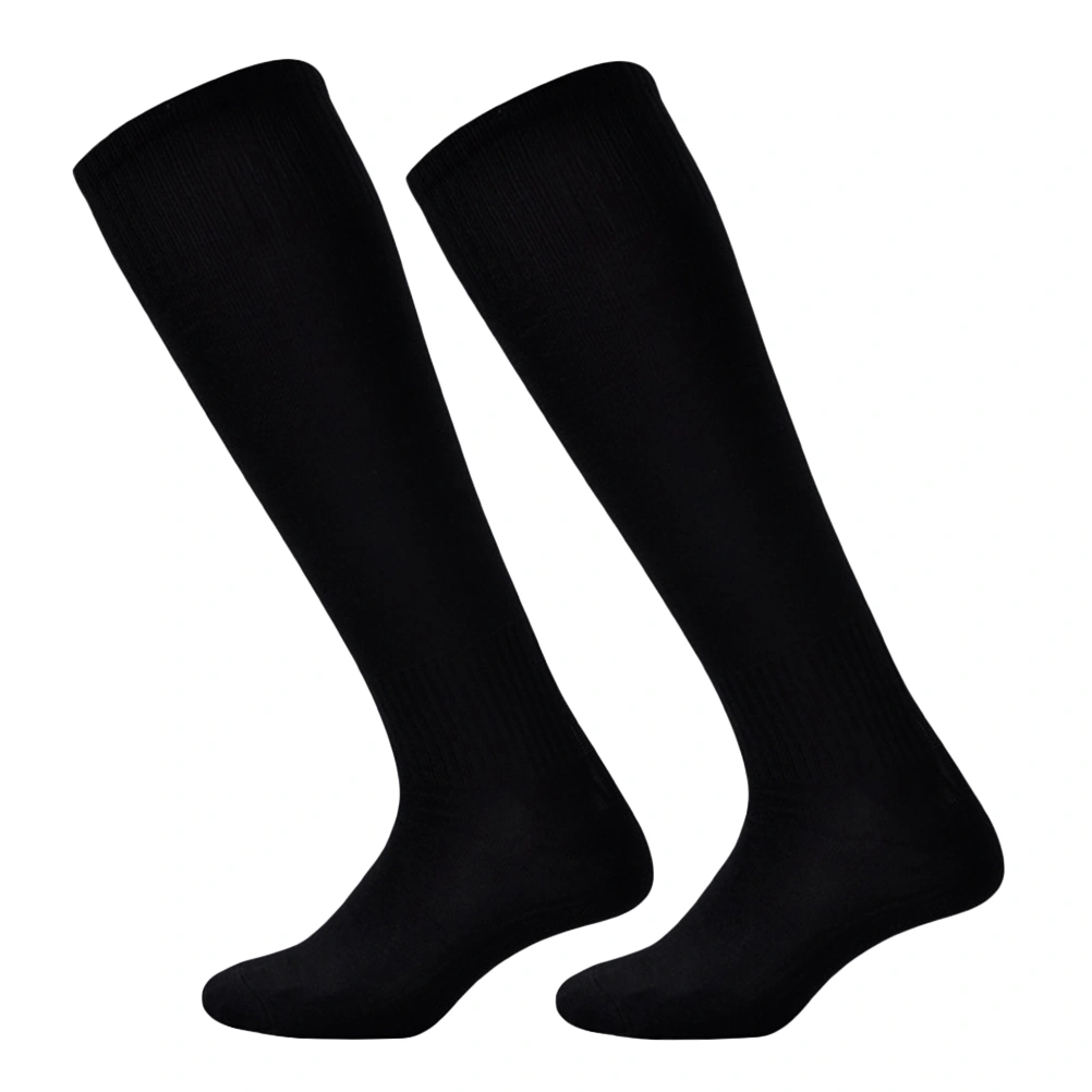 Men Adolescent Sports Anti-Slip Long Football Socks Athletic Soccer Socks Solid Color Team Socks - Free Size (Black)