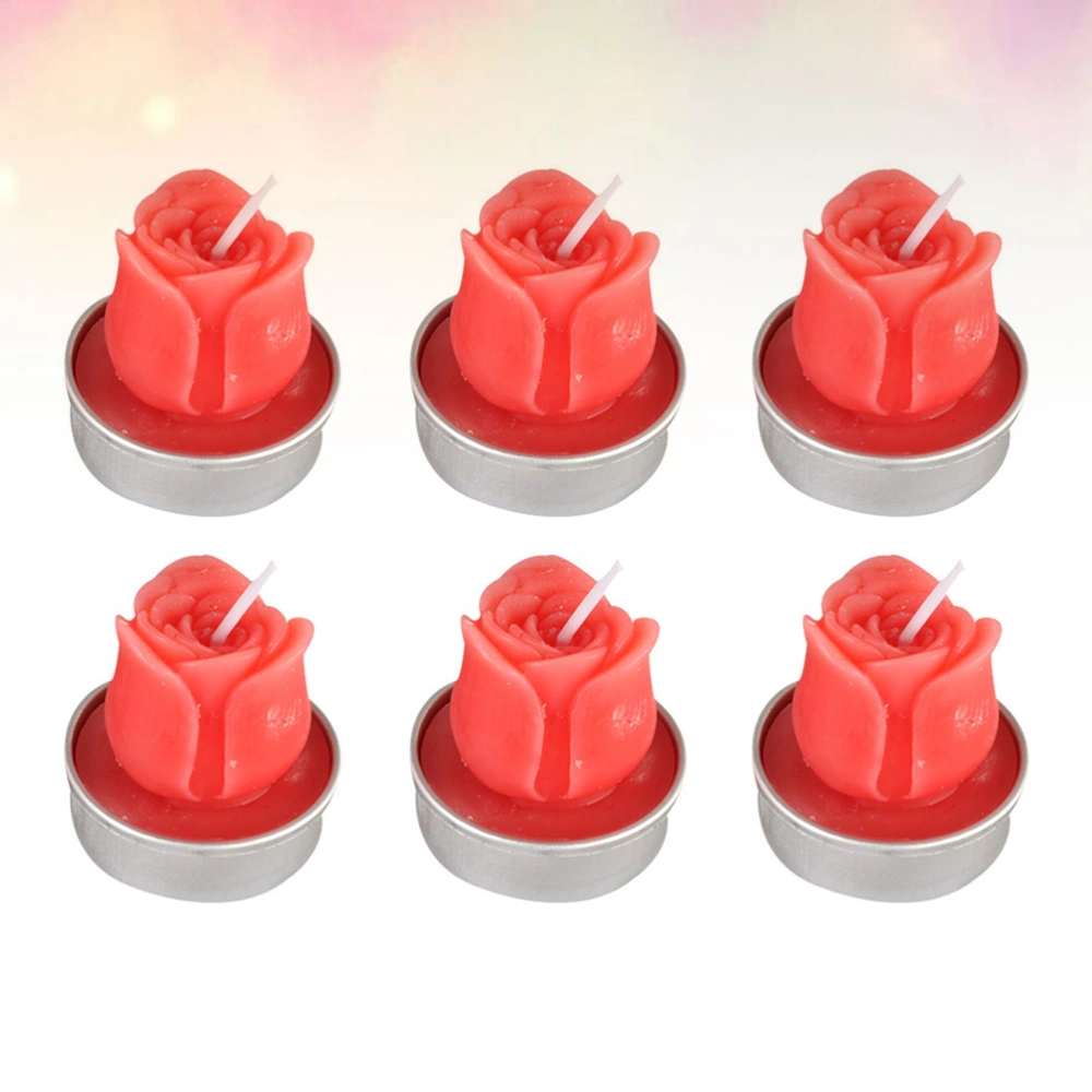 6pcs Rose Shape Design Candle Wedding Birthday Party Proposal Candles for Decor (Red)