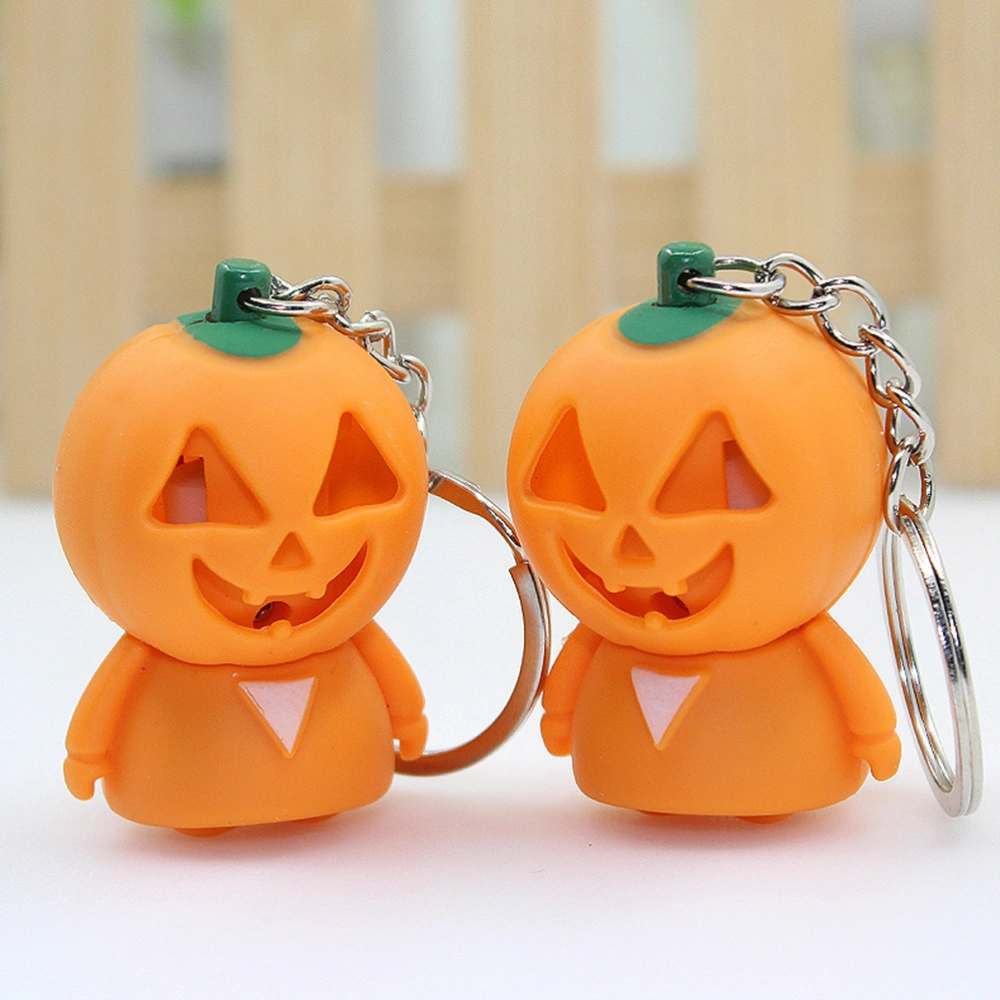 Halloween Pumpkin Keychain LED Luminous Sound Key Chain Keyring Creative Halloween Gift (Orange)