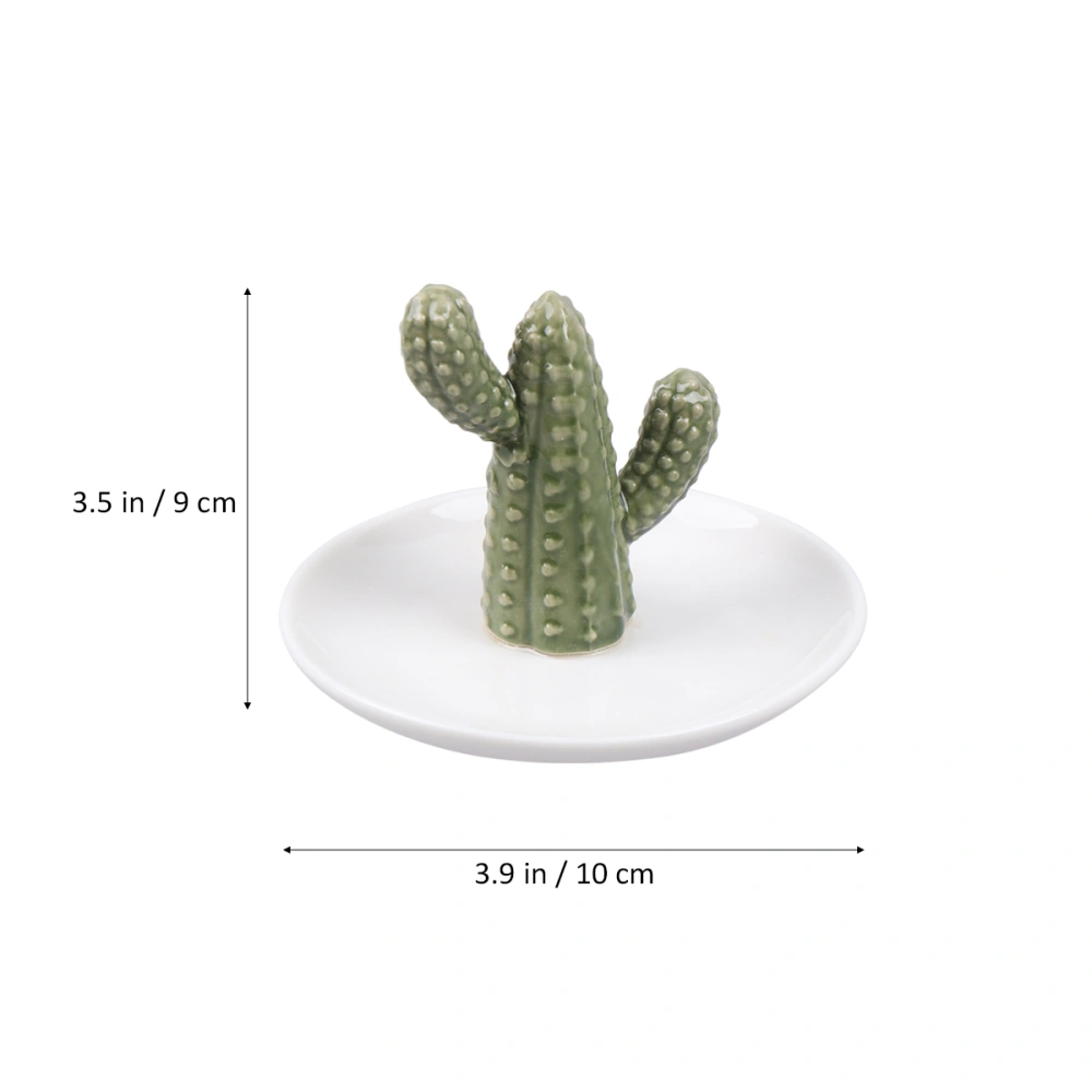 1pc Creative Jewelry Storage Plate Tray Storage Organizer Holder Cactus Shape Design for Home (Green + White)