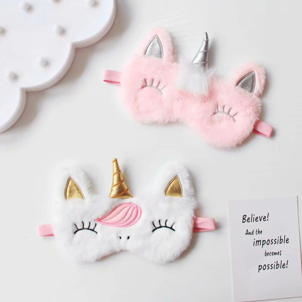 2PCS Plush Fluffy Eye Masks Unicorn Design Sleep Eyeshades Lightweight Comfortable Night Blindfolds for Sleeping Travel Work Naps (White, Pink)