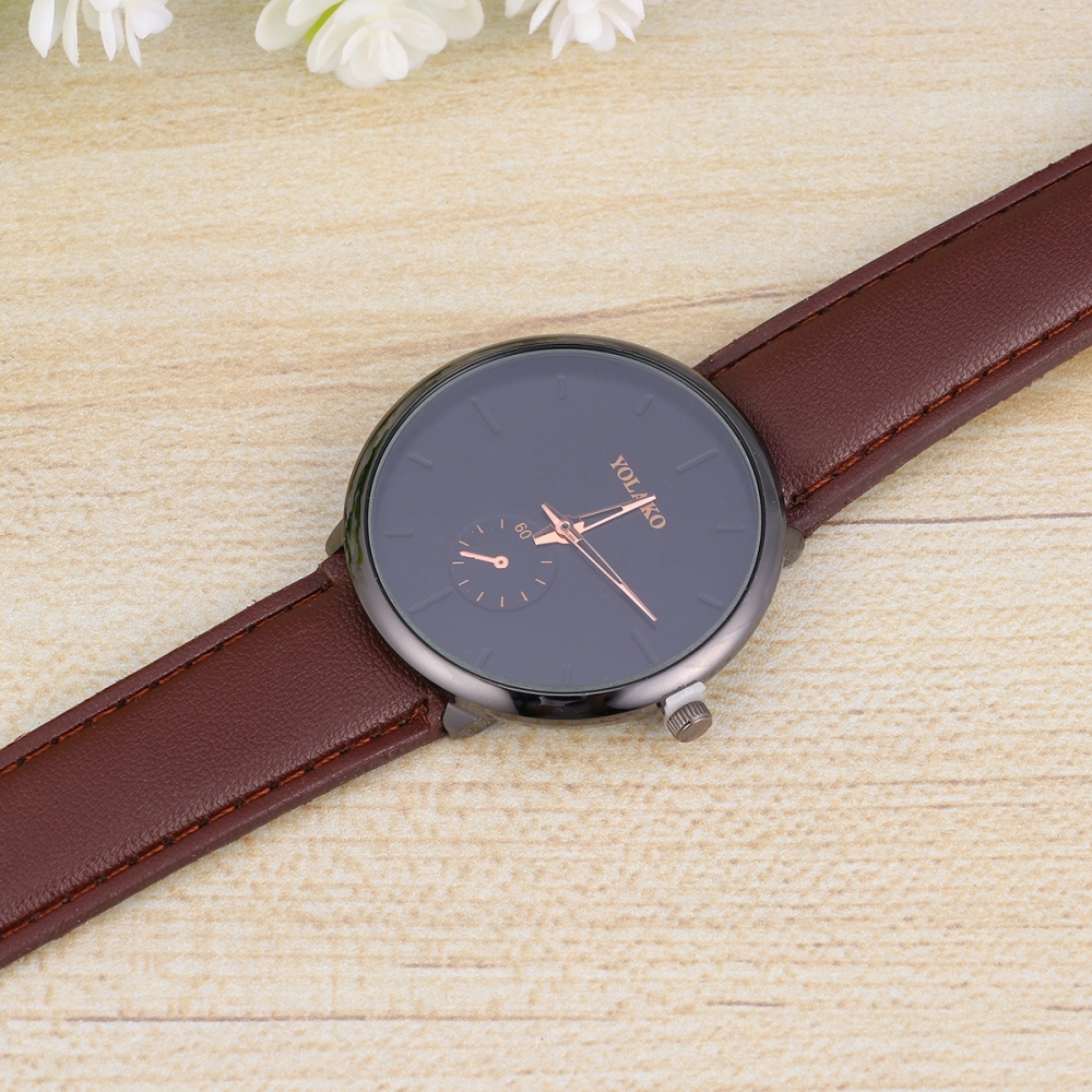 22x4cm Stylish Trendy Simple Quartz Watch Men Strap Wristwatch (Gold Pointer and Brown Belt)