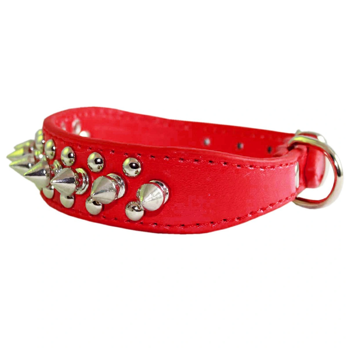 Adjustable Puppy Pet Dog Spiked Studded PU Dog Collar - Size S (Red)