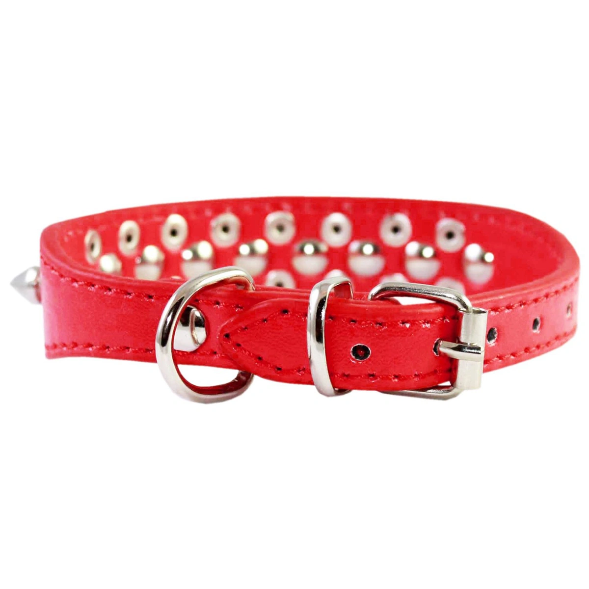 Adjustable Puppy Pet Dog Spiked Studded PU Dog Collar - Size S (Red)