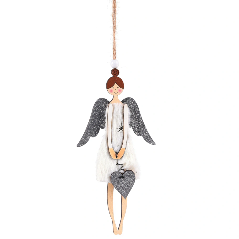 Christmas Wooden Pendant Angel Girl Plush Hanging Door Hanging Decor (Type A)