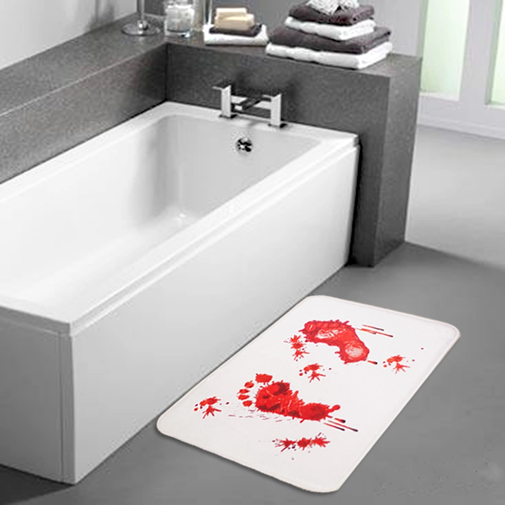 Bloody Footprint Pattern Floor Mat Non-slip Doormat Rugs Bedroom Mats Water-absorbing Carpet Decor for Bathroom Kitchen Living Room (White)