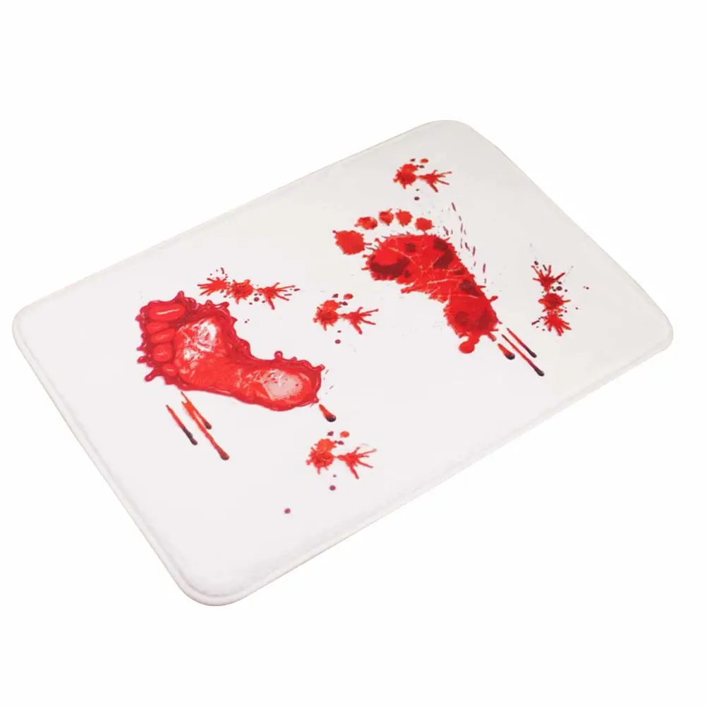 Bloody Footprint Pattern Floor Mat Non-slip Doormat Rugs Bedroom Mats Water-absorbing Carpet Decor for Bathroom Kitchen Living Room (White)
