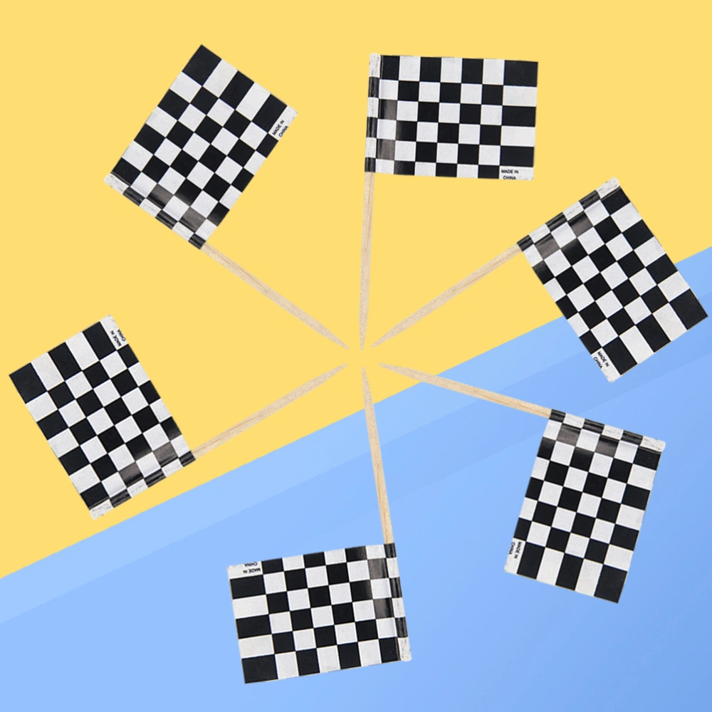 24Pcs Birthday Cake Toppers Checkered Racing Flags Decorative Cupcake Picks Dessert Cake Decoration Topper for Wedding Party