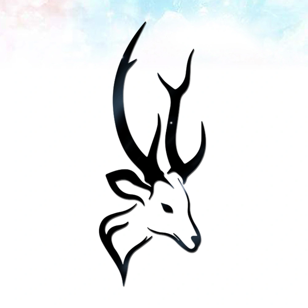 Deer Head DIY Mirror Wall Sticker Acrylic Crystal Mirror Sticker Wall Decal for Home Living Room Bedroom Bathroom (Black)