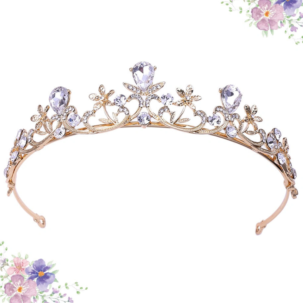 1pc Delicate Rhinestone Hair Band Decorative Small Crown Bride Headband Hair Accessary for Women Girls (Gold White)