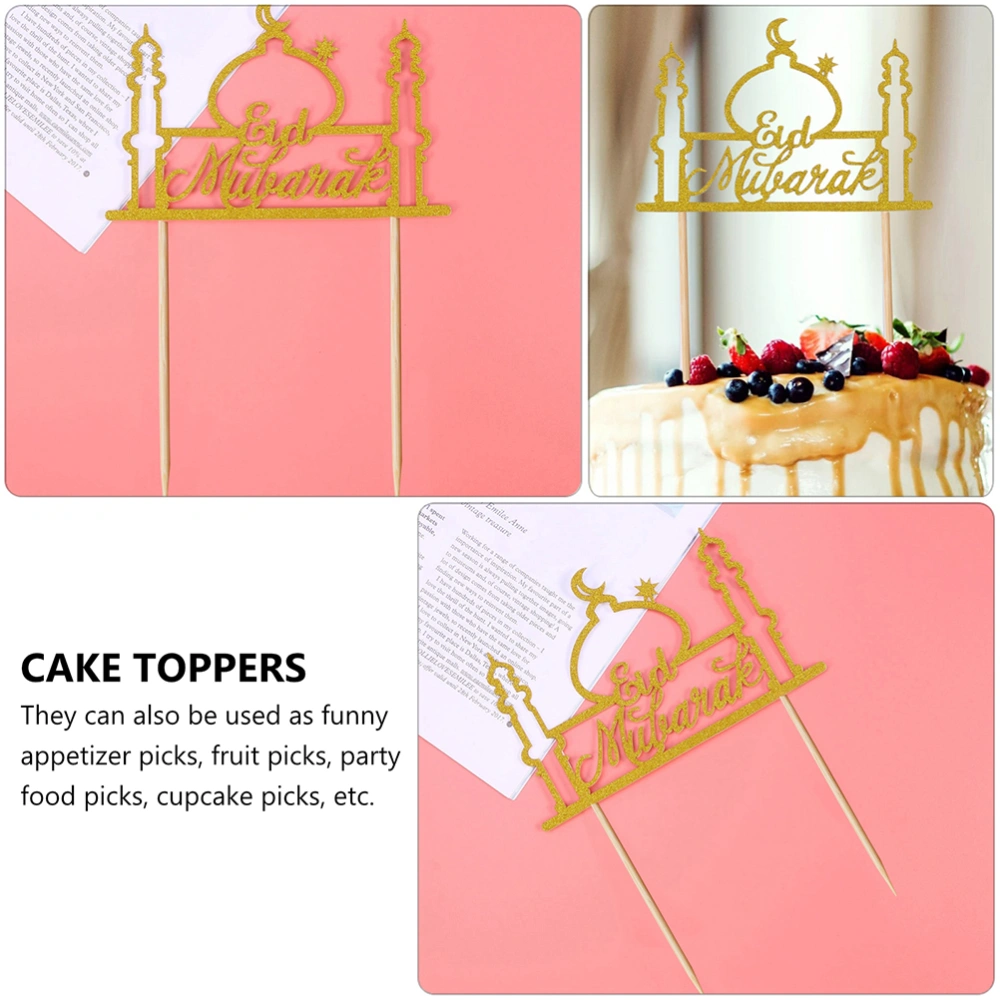 1 Set 10Pcs Cupcake Toppers EID Ramadan Festival Glittering Cake Toppers Cake Decors (Golden)