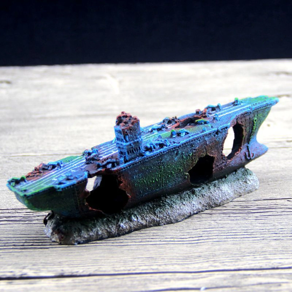 Fish Tank Adornment Aircraft Carrier Ornament Aquarium Resin Ornament Resin Sunk Ship Decor