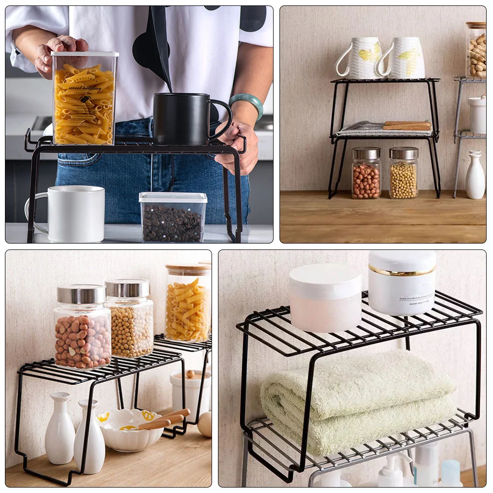 1pc Kitchen Racks Seasoning Rack Space-saving Shelf Storage Rack (Black)