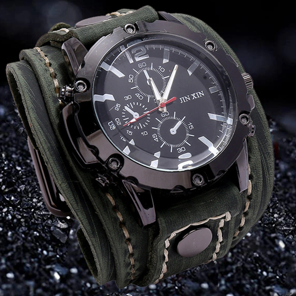 Men Watch Casual Wristwatch Cowhide Strap Watch Men Big Dial Watch Decor
