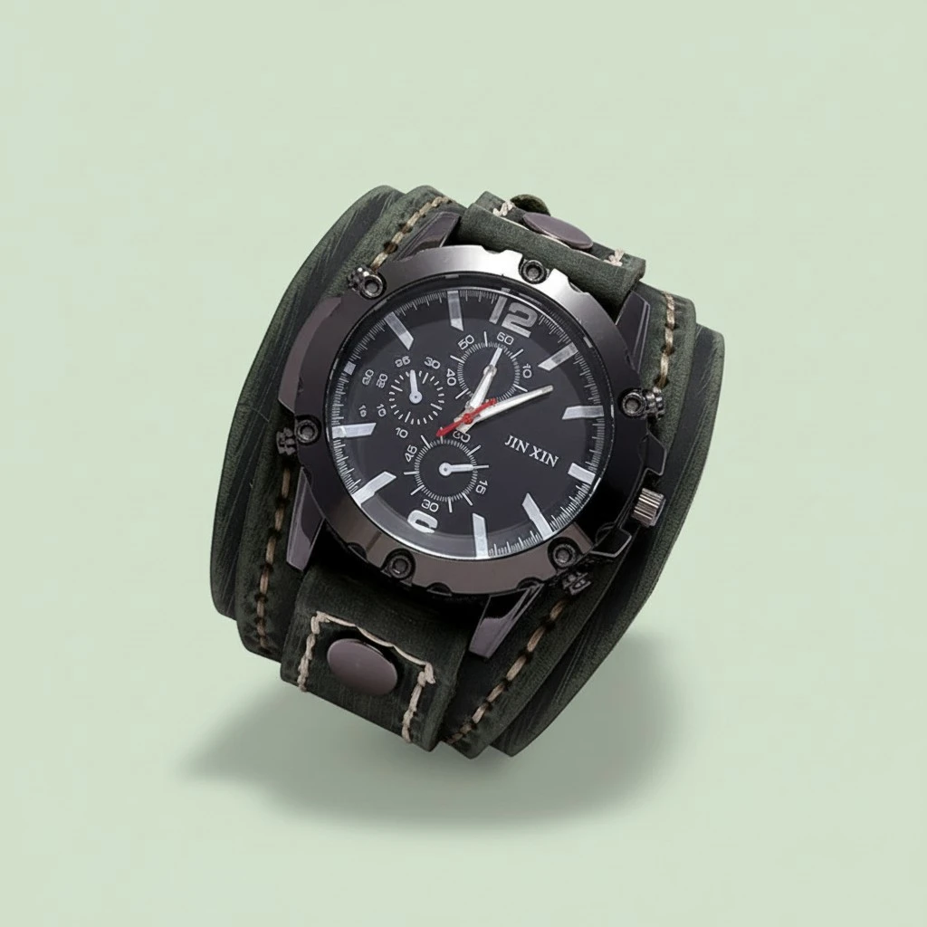 Men Watch Casual Wristwatch Cowhide Strap Watch Men Big Dial Watch Decor
