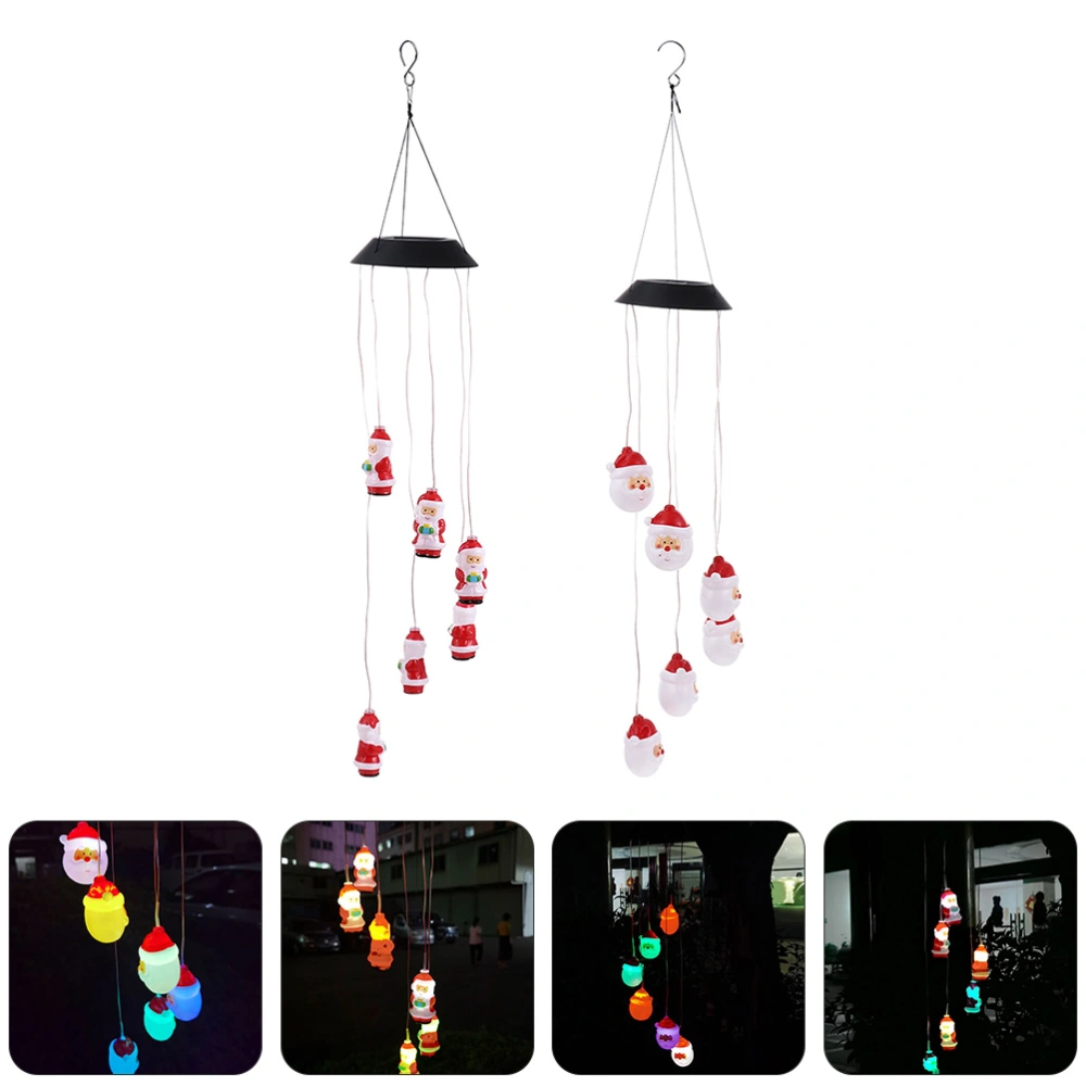 2Pcs Christmas Santa Claus Shape Wind Chime Light Outdoor Garden Hanging Lights