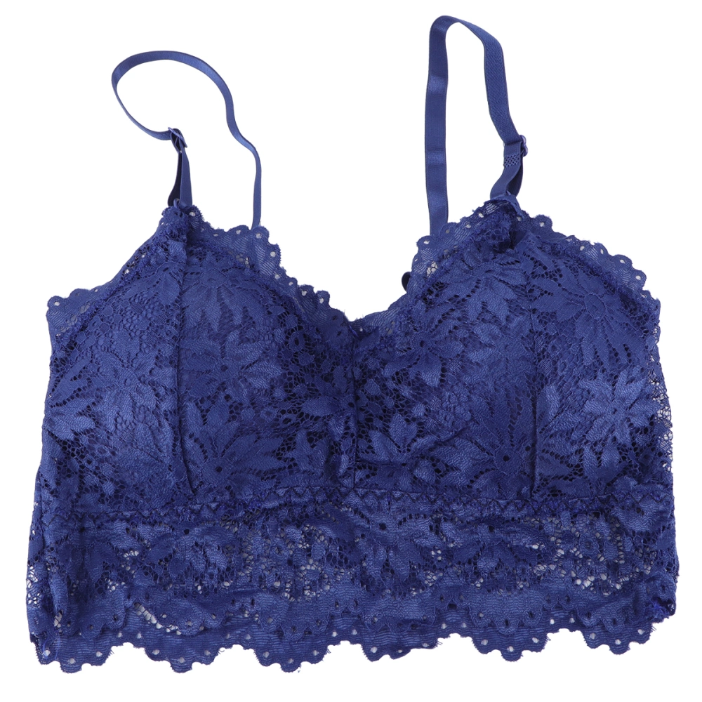 Women Sunflower Underwear Lace Silk Beauty Back Wrapped Chest Strap Chest Pad Bottoming Prevention Ladies V-neck Sling Bra Camisole Underwear Free Size (Royal Blue)