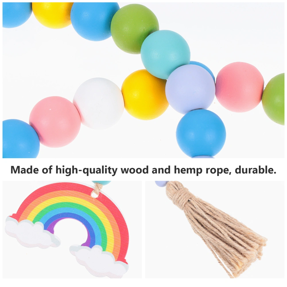 1pc Colorful Wooden Beads String Decor Tassel Ornament Wood Bead Hanging Decor