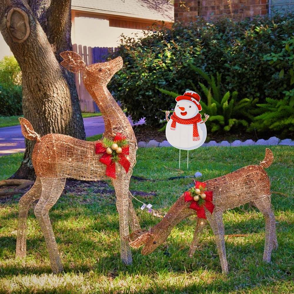 1 Set 2 Pcs Christmas Yard Signs Garden Stakes Lawn Decorations (White Brown)