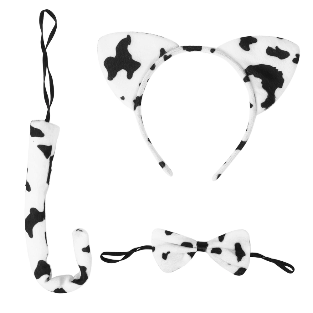 3Pcs Kids Cat Ears Headband Bow Ties Tail Set Party Cosplay Costume (Cow)