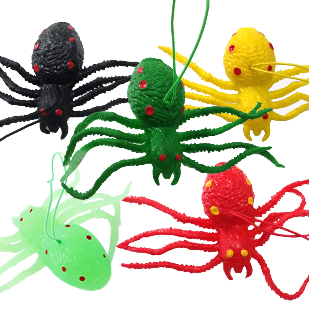 5 pcs Latex Fake Spider Practical Jokes Props Realistic Rubber Spider for Prank Halloween Party (Colorful)