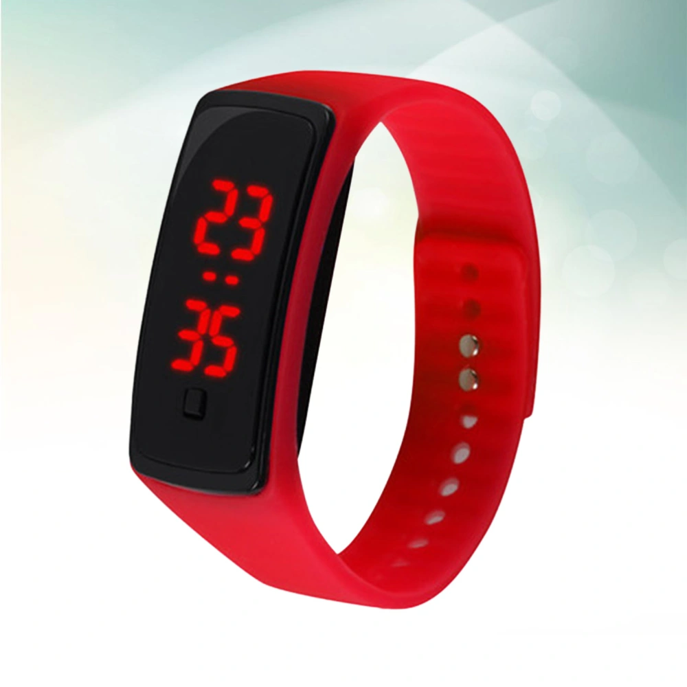 Fashion Children Outdoor Wrist Watches Men Women LED Digital Watch Student Silicone Band Wrist Clock (Red)