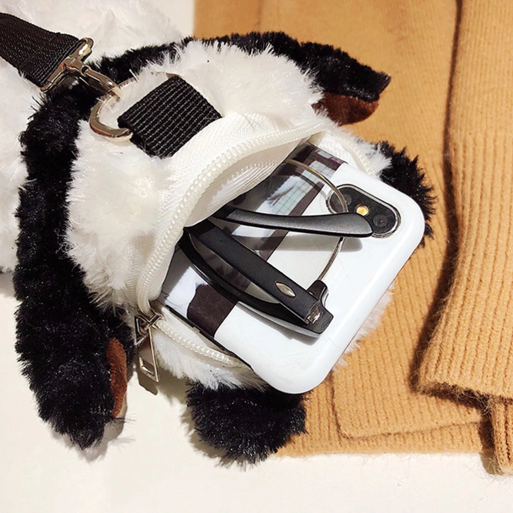 Cartoon Panda Messenger Bag Creative Plush Panda Shoulder Bag Kawaii Crossbody Bag Size S for Girls Women Children (Black+White)