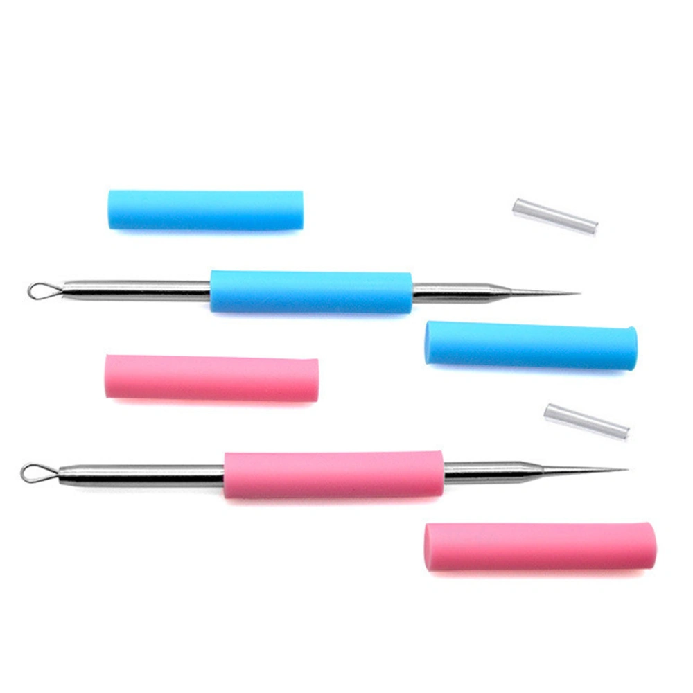 Silicone Cover Blackhead Comedone Zit Acne Pimple Spot Facial Remover Needle Pin Tool Extractor (Pink)