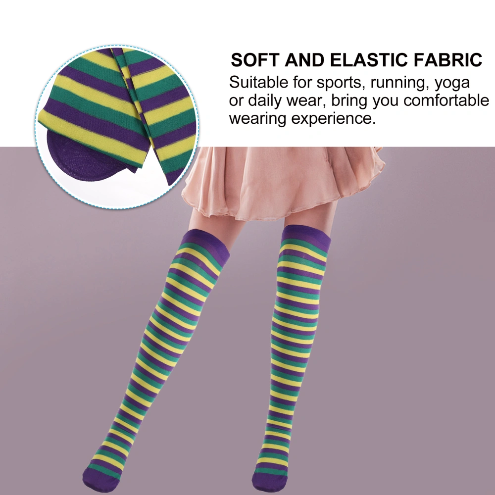 1 Pair of Chic Long Socks Performance Stockings (Yellow Green Purple, Free Size)