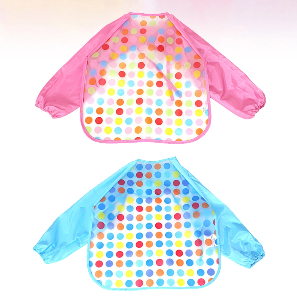 2pcs Baby Waterproof Art Aprons Children Artist Painting Aprons Creative Drawing Clothes (Pink Round Dot, Blue Round Dot, 2pcs/Pack)