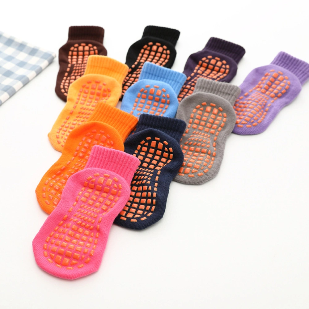 3 Pairs Non-slip Floor Socks Practical Children Cotton Trampoline Sock Dispensing Sports Socks for Kids-S Size (Orange, Fit for 1-4 Years Old)