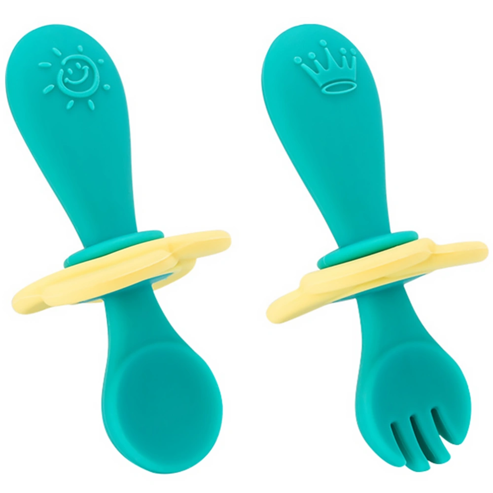 2pcs Baby Tableware Portable Training Tableware Silicone Spoon and Fork