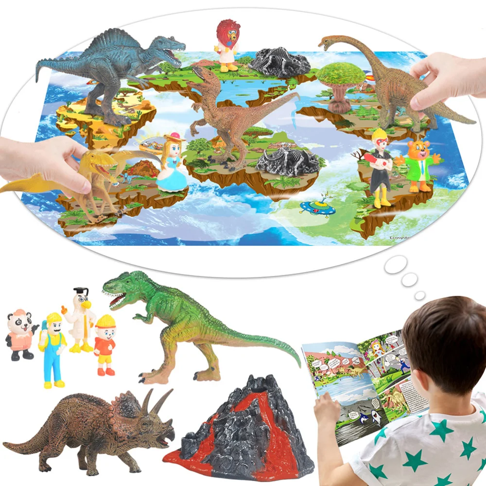 20pcs Volcano Dinosaur Models Realistic Toy Scene Set Kids Educational Toys