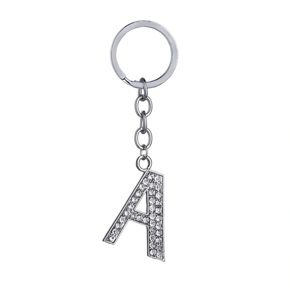 Simple Stylish Letter Key Chain Metal Rhinestones Key Ring Alphabet Keychain Bag Pendant Charm Birthday Gift (Letter A)