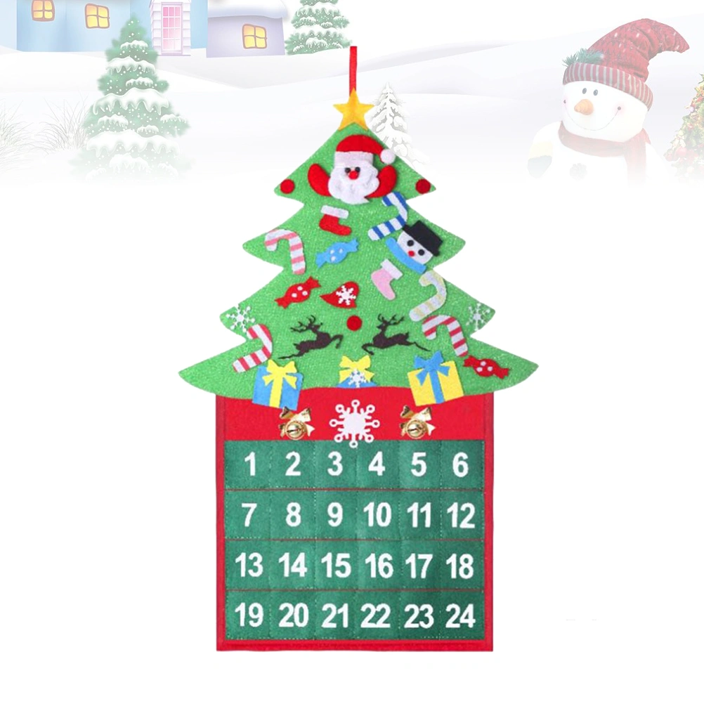 1PC Christmas 24 Days Countdown Calendar Christmas Tree Shaped Wall Door Hanging Ornament