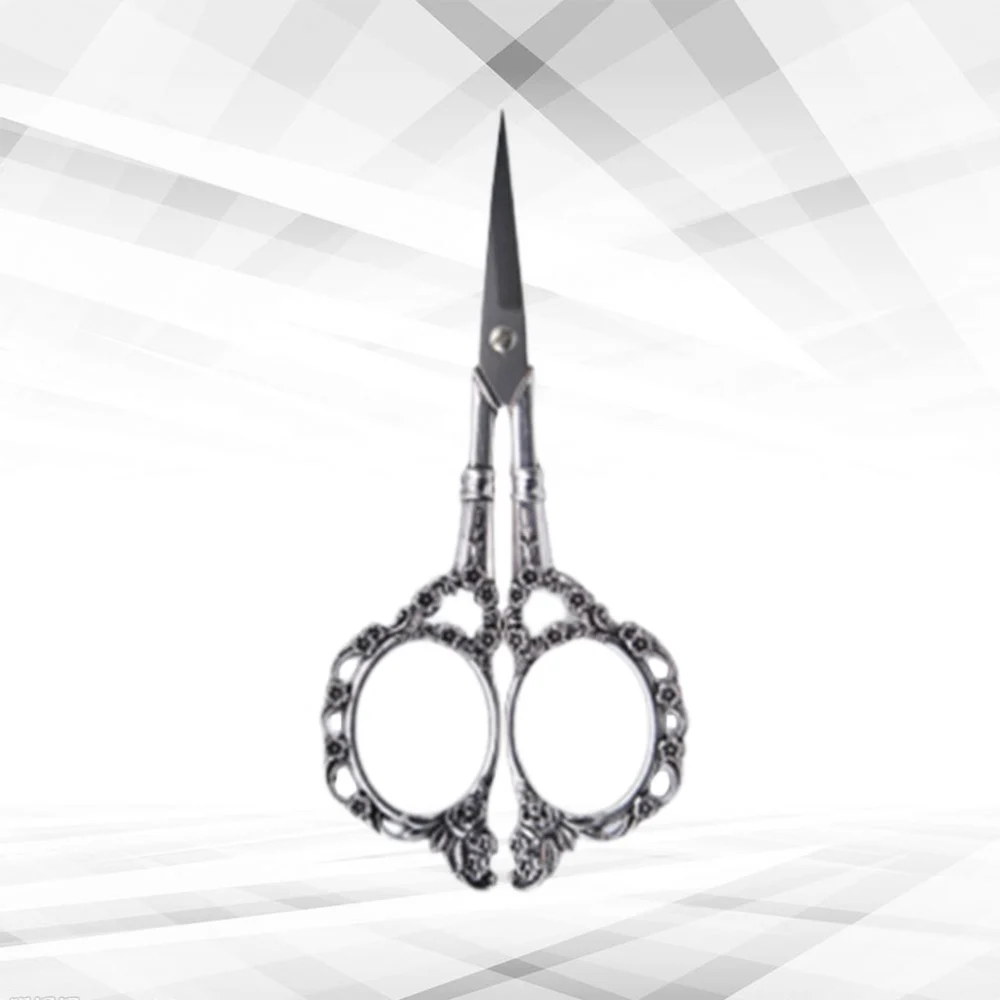 1Pc Retro Nail Scissors Stainless Steel Decorative Pattern Delicate Sticker Scissors Nail Tool(Silver)