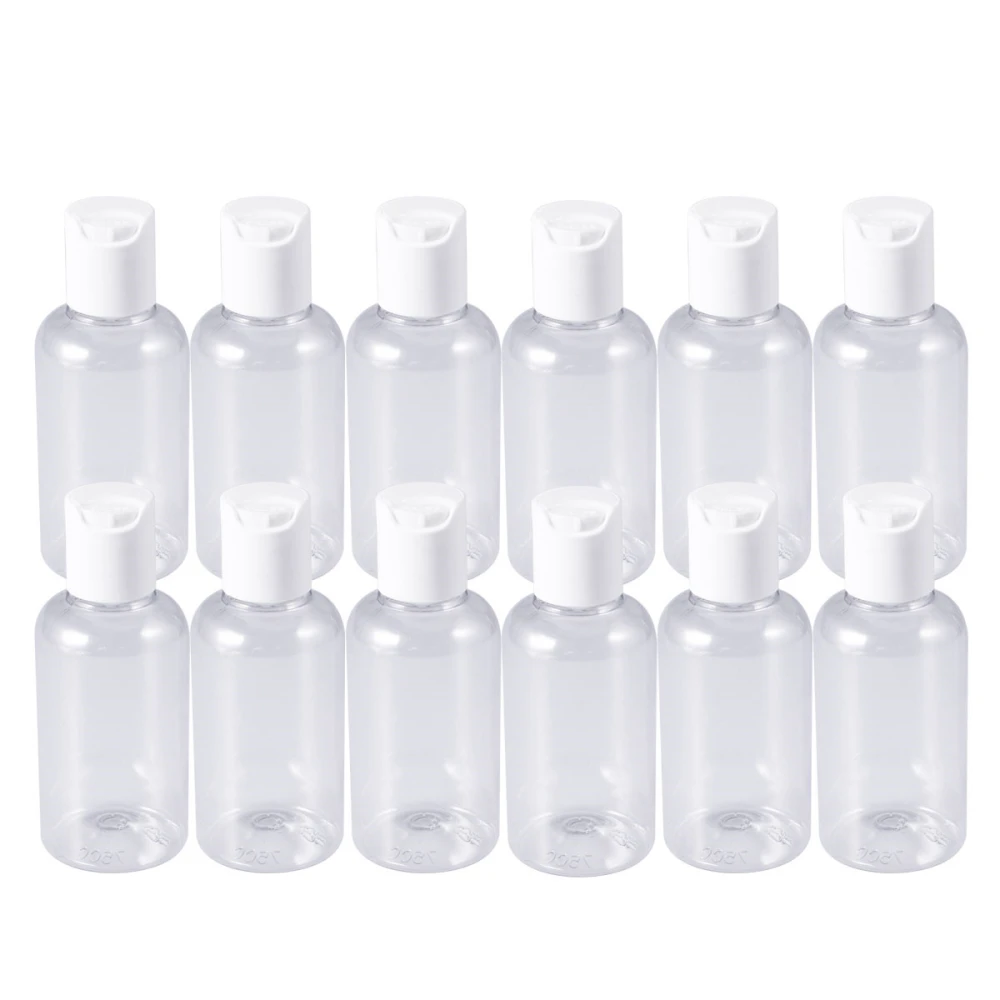 15Pcs 40ML Portable Travel Empty Bottles Press Storage Bottles Cosmetic Lotion Shower Gel Dispensing Bottles (40ml White Flat Shoulder and White Press Cap)