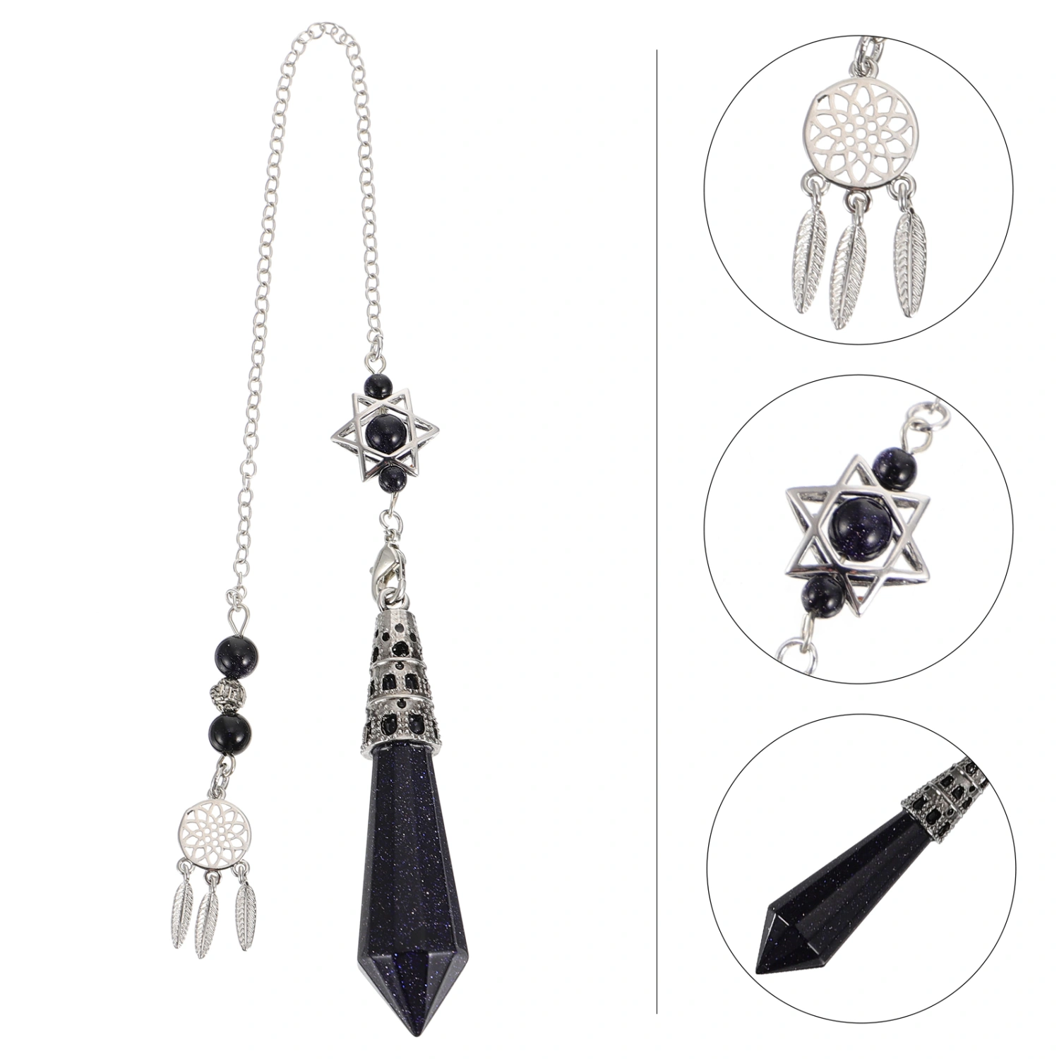 Natural Black Obsidian Crystal Pendulum Healing Crystal Gemstone Pendulum (Blue)
