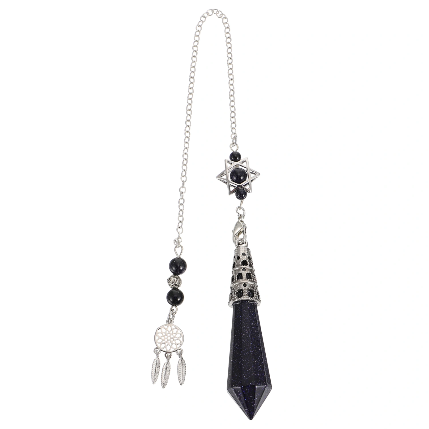 Natural Black Obsidian Crystal Pendulum Healing Crystal Gemstone Pendulum (Blue)