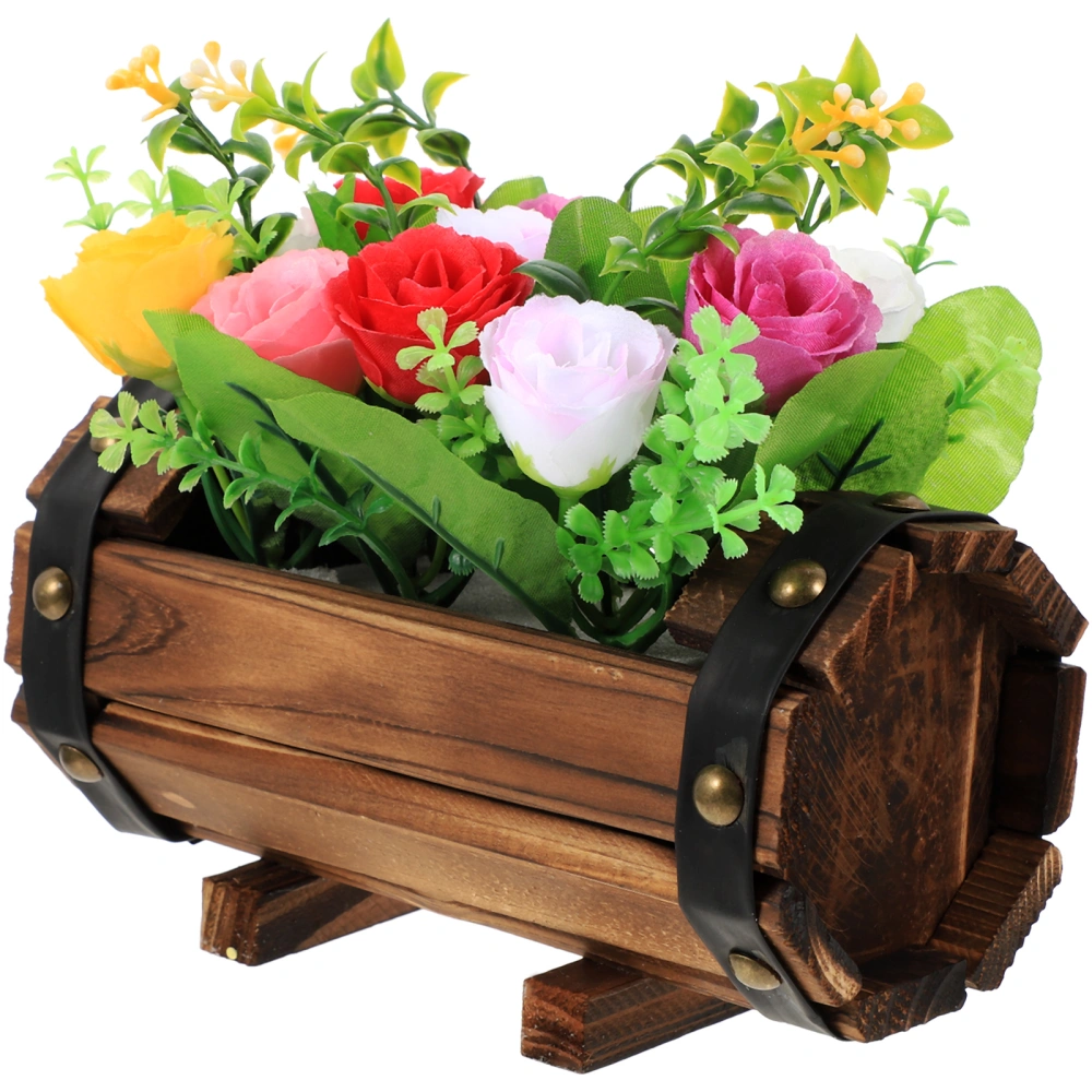 Artificial Flowers in Wood Pot Outdoor Wedding Flower Decorations Potted Faux Flowers