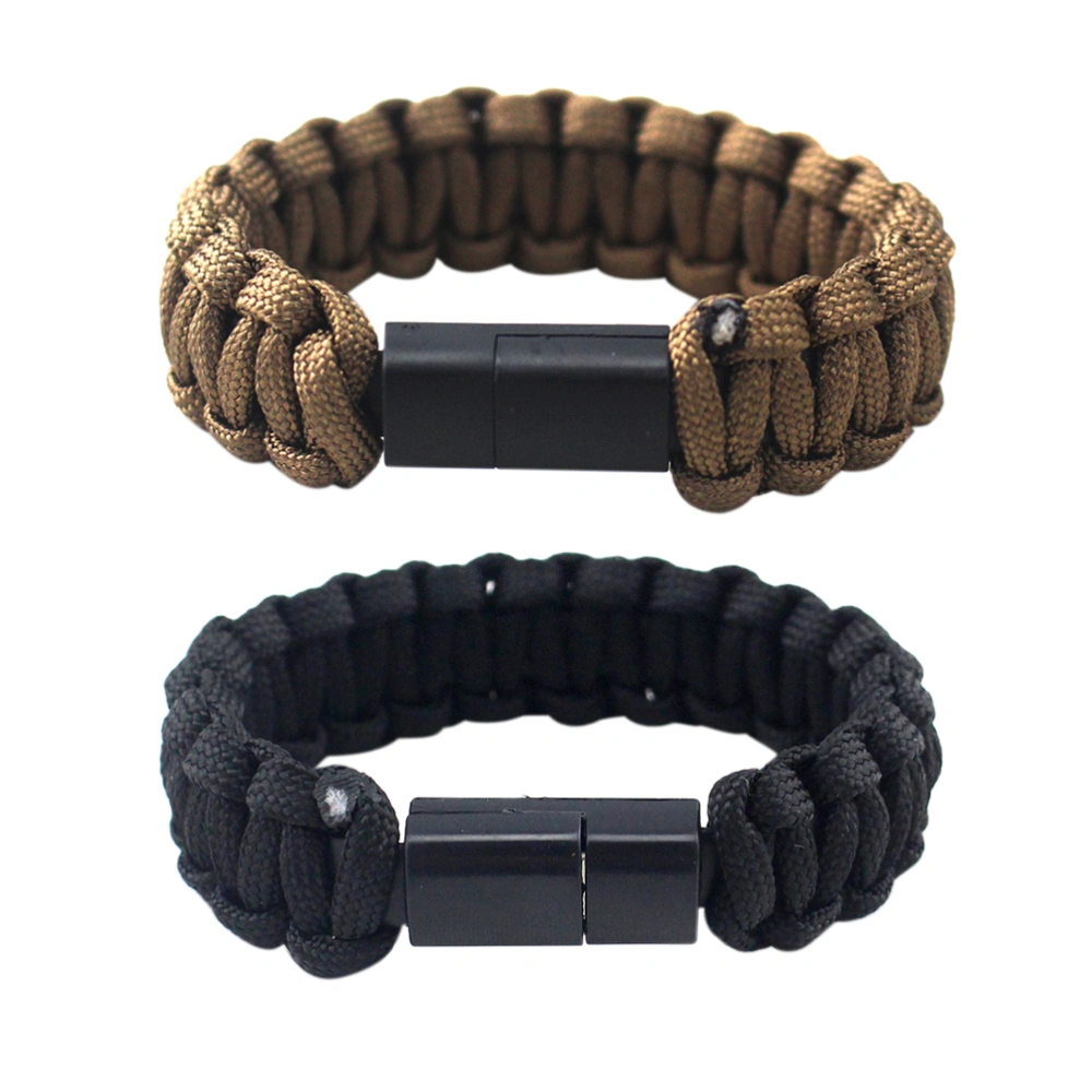 2Pcs Creative Umbrella Rope Type-C Data Cable with Bracelet Design Durable Braided Charging Wrist Band (Black and Brown)