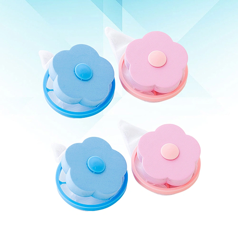 4pcs Hous Floating Washing Machine Hair Remover Creative Clothes Cleaning Bag Care Washing Ball Filter (Pink and Blue 2pcs for each Color)