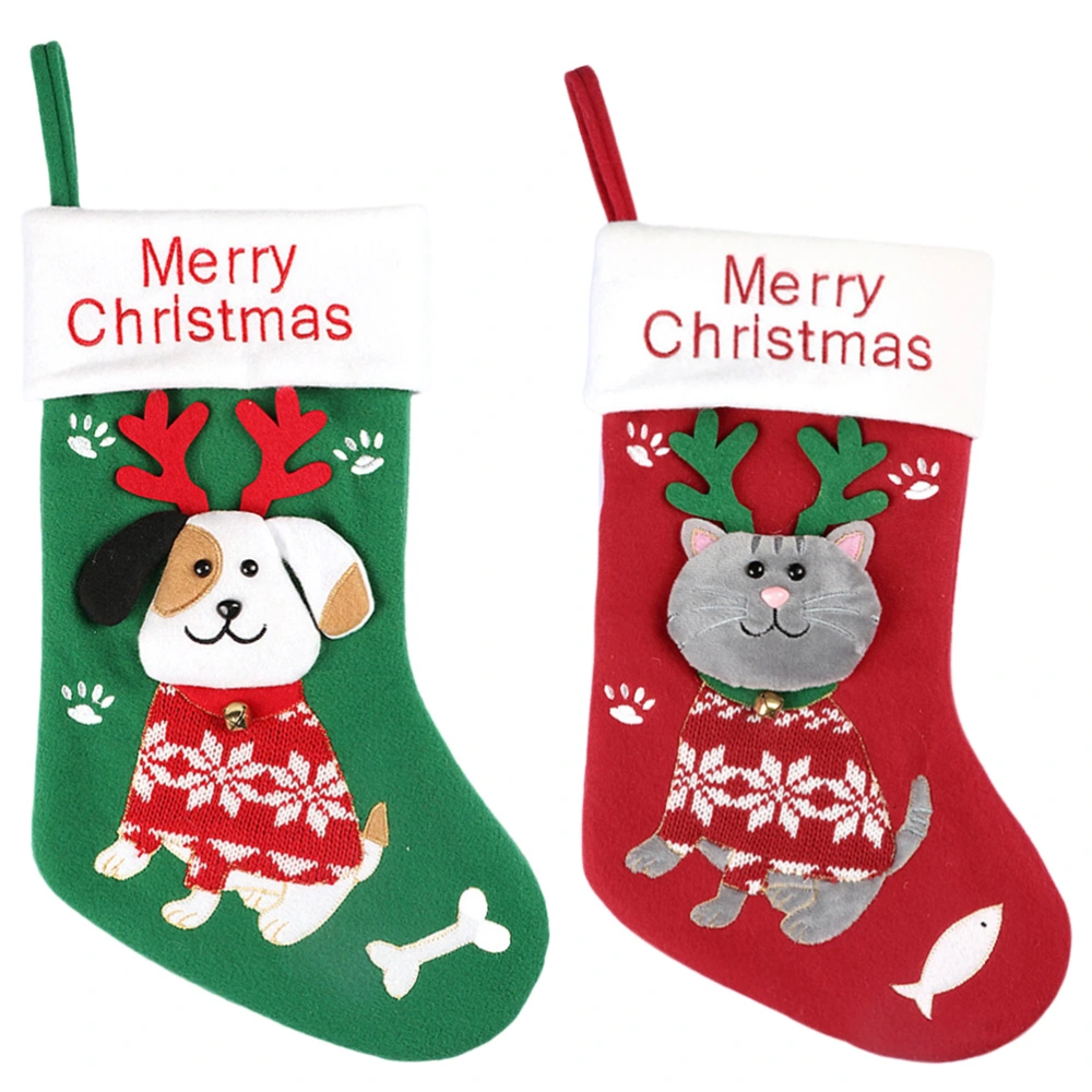 2 Pcs Christmas Stockings Cartoon Car Dog Socks Gift Bags (Assorted Color)