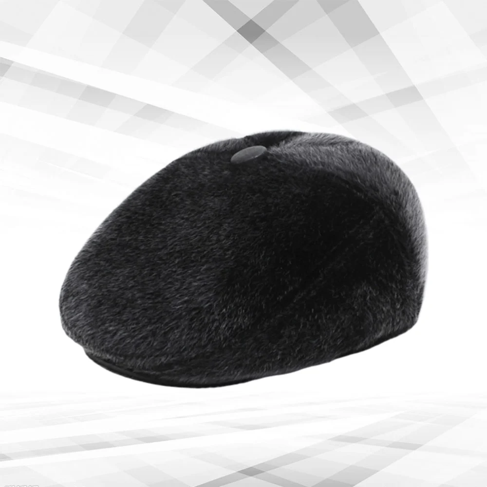 1Pcs Thickened Imitation Mink Hair Front Hat for Men Fashion Warm and Thickened Fur Inner Protective Cap(Black)