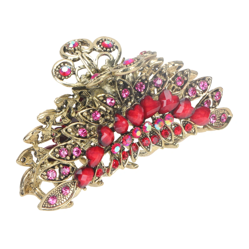 1pc Retro Hair Clip Rhinestone Grip Clip Stylish Ponytail Clips Fashion Jaw Clips Hair Accessories Red